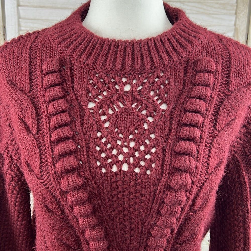 Anthropologie Maroon Chunky Cable Knit Cropped Sweater XS - Picture 3 of 12